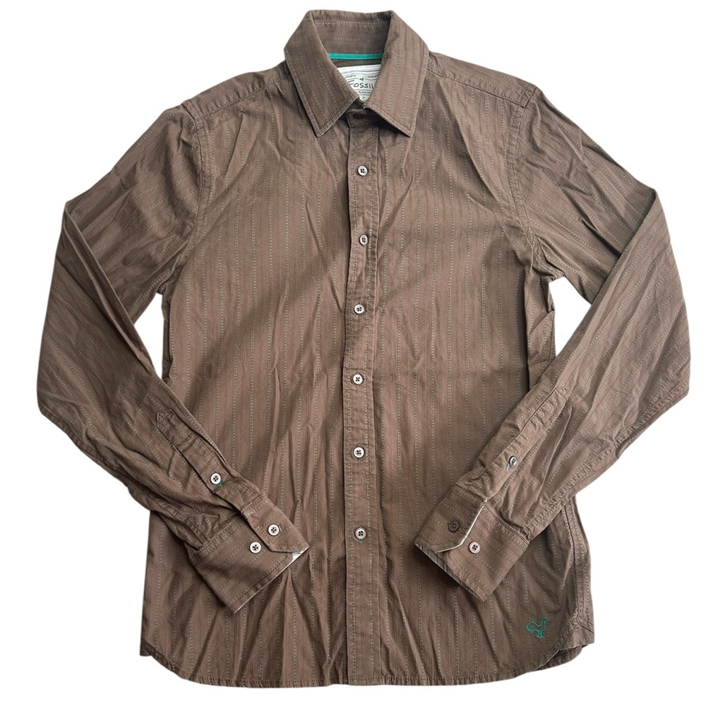 Fossil Men’s Small Brown Striped Button Front Cotton Shirt Vintage Casual
